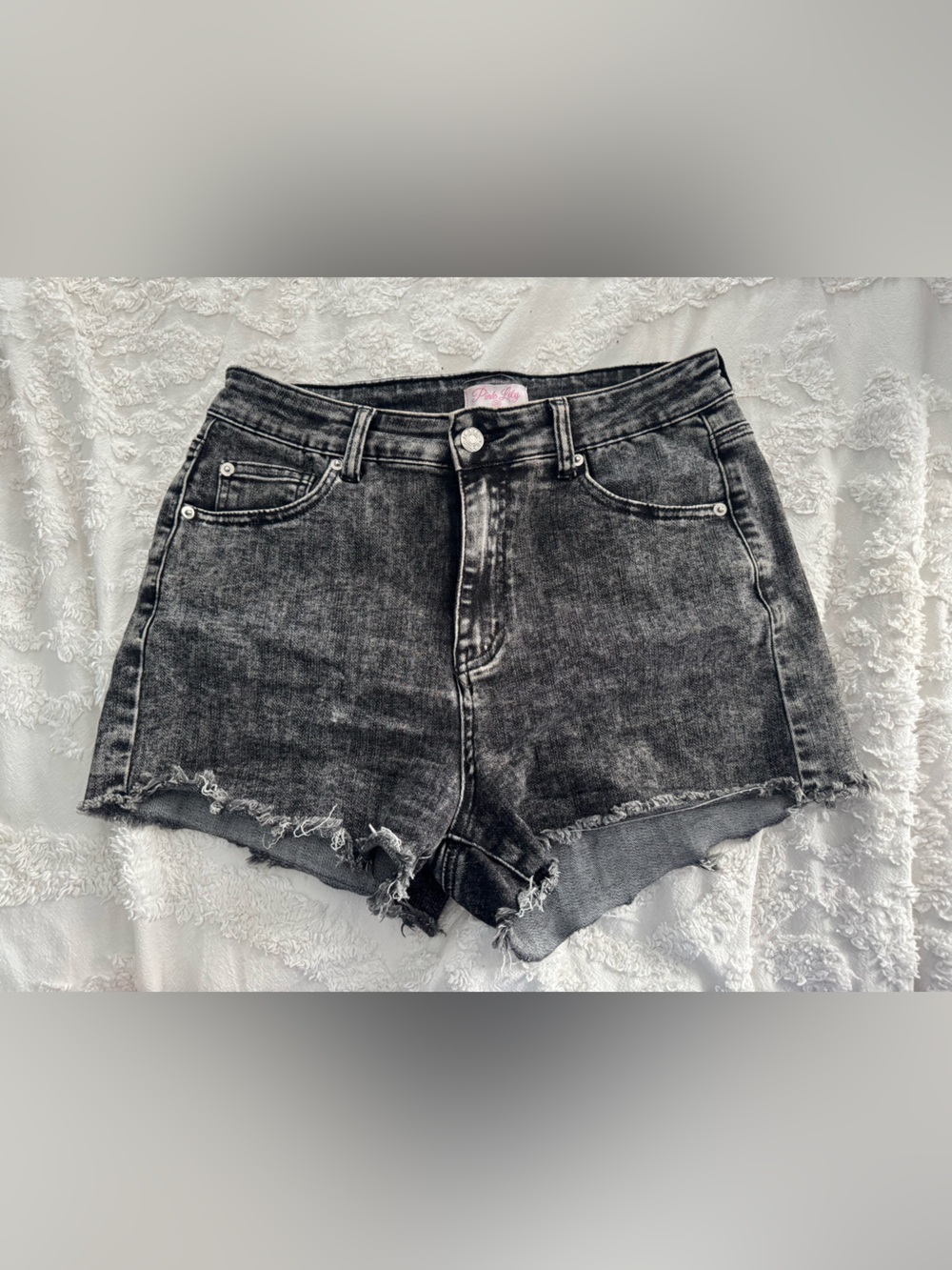 Pink Lily Black Acid Wash Distressed Denim Shorts Size 28